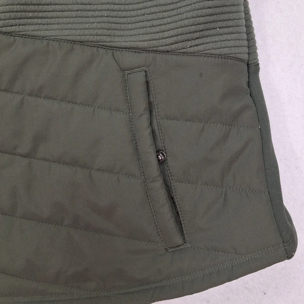 Tek Gear Vest Womens L Olive Green Quilted Ribbed Mixed Media EUC